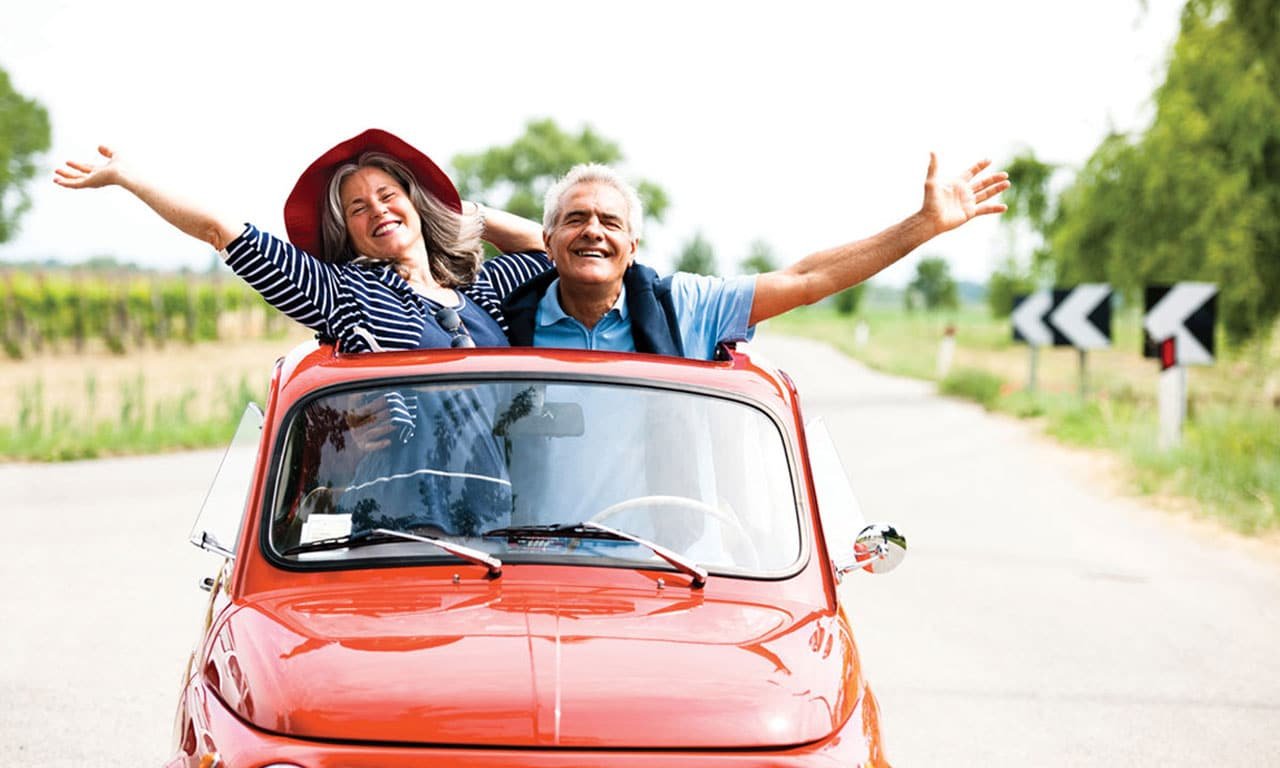 Couple in mini car